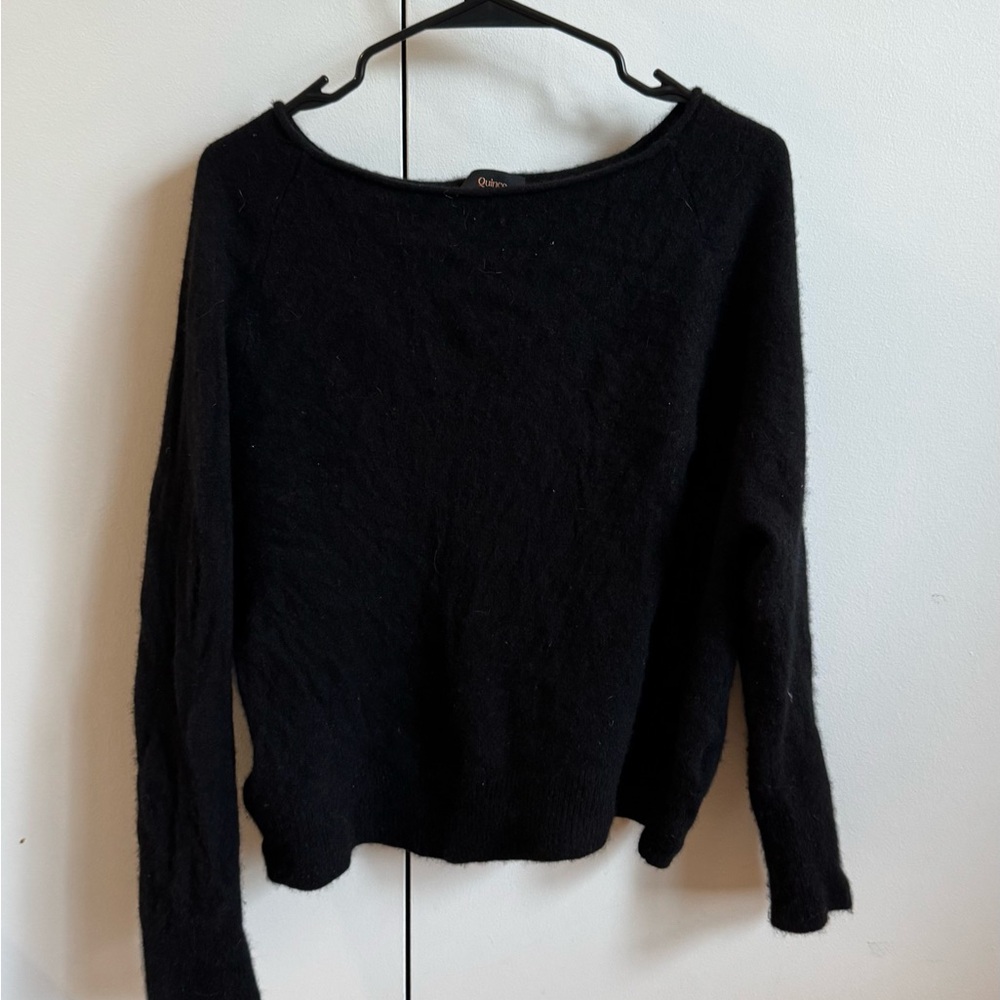 Quince 100% Mongolian Cashmere Boat-Neck Black Sweater